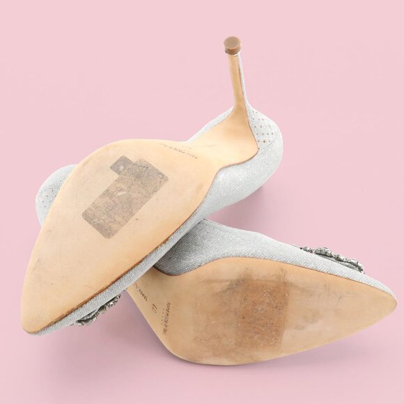 Manolo Blahnik Hangisi Silver Shimmery Embellished Pumps - Picture 5 of 8